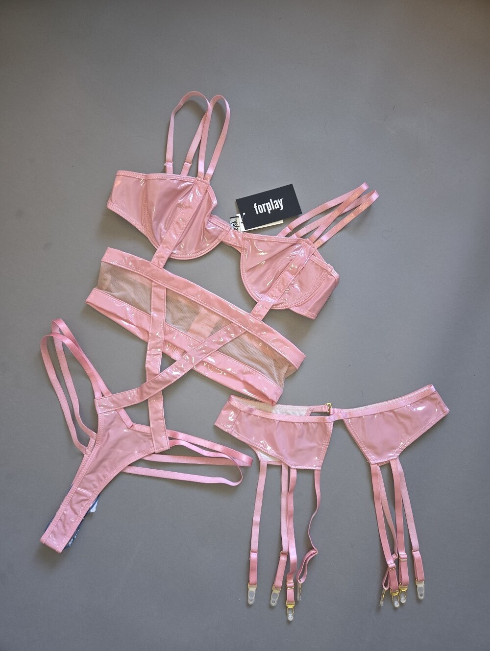 NWT Wet Look Pink Lingerie Set